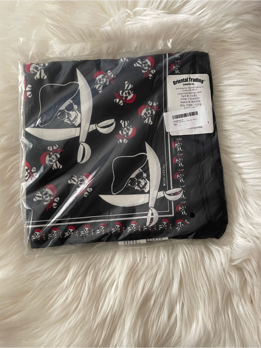 Oriental Trading Black Pirate Skull Bandana - Pirate Print